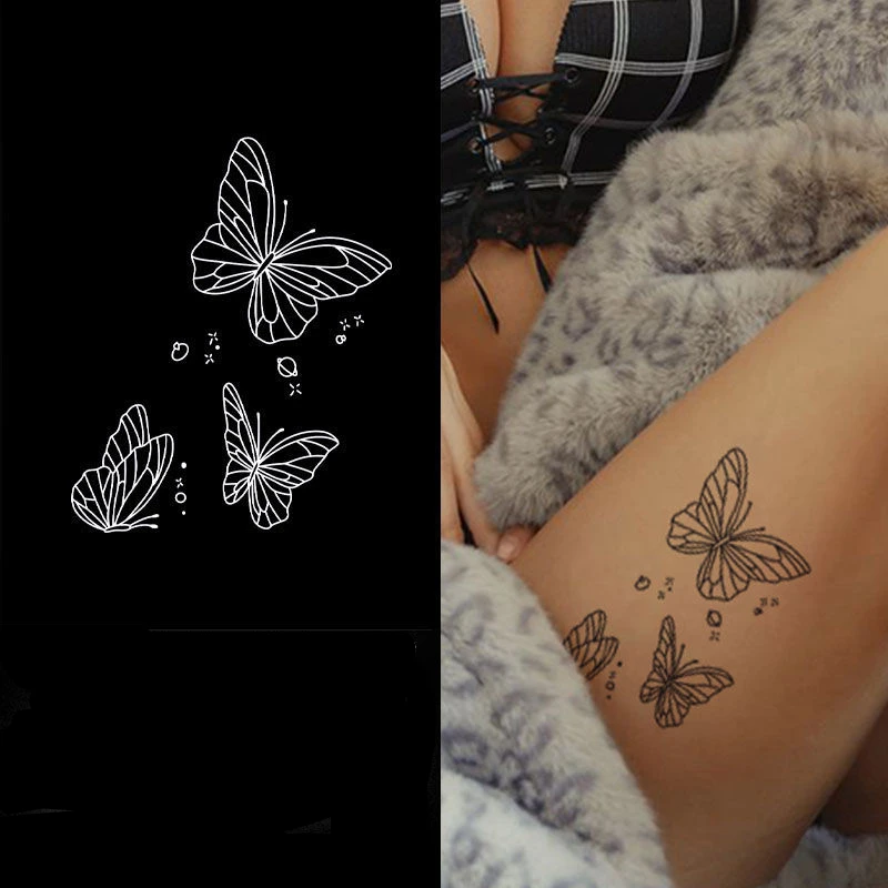 

2022 New Stick Figure Flying Butterfly Art Waterproof Juice Tattoo Stickers for Woman Man Body Temporary Tattoo Fake Tattoo