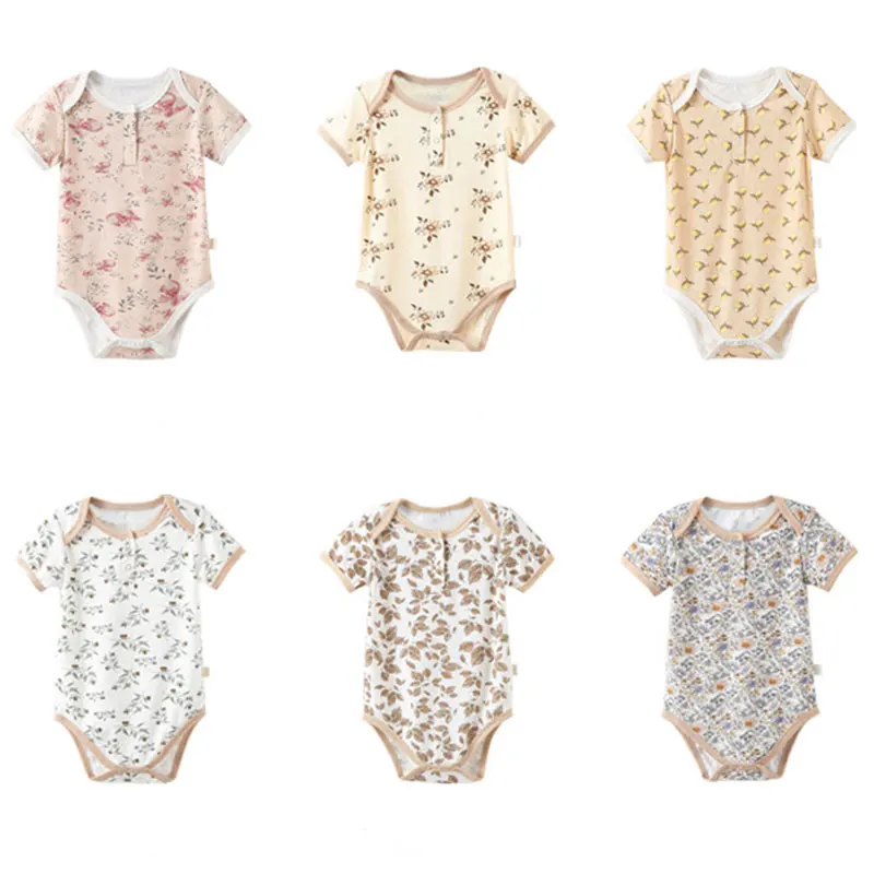

Summer Newborn Toddler Sweet Printed Romper Solid Cotton Breathable Baby Clothes Short Sleeve Jumpsuits O-neck Infant Outfits