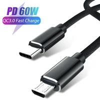 usb type c to micro usb 3a fast charging adapter cable pd 60w quick charger data cable for macbook samsung xiaomi huawei 1m