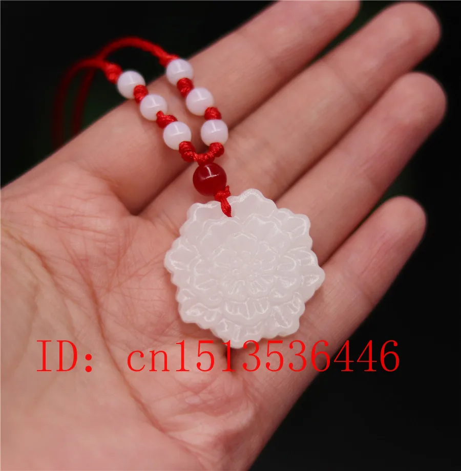 Натуральный белый нефритовый кулон с цветочным узором – украшение-шарм из ювелирных изделий моды, ручная резьба, подарок счастья для женщин, амулет, бесплатная веревка.