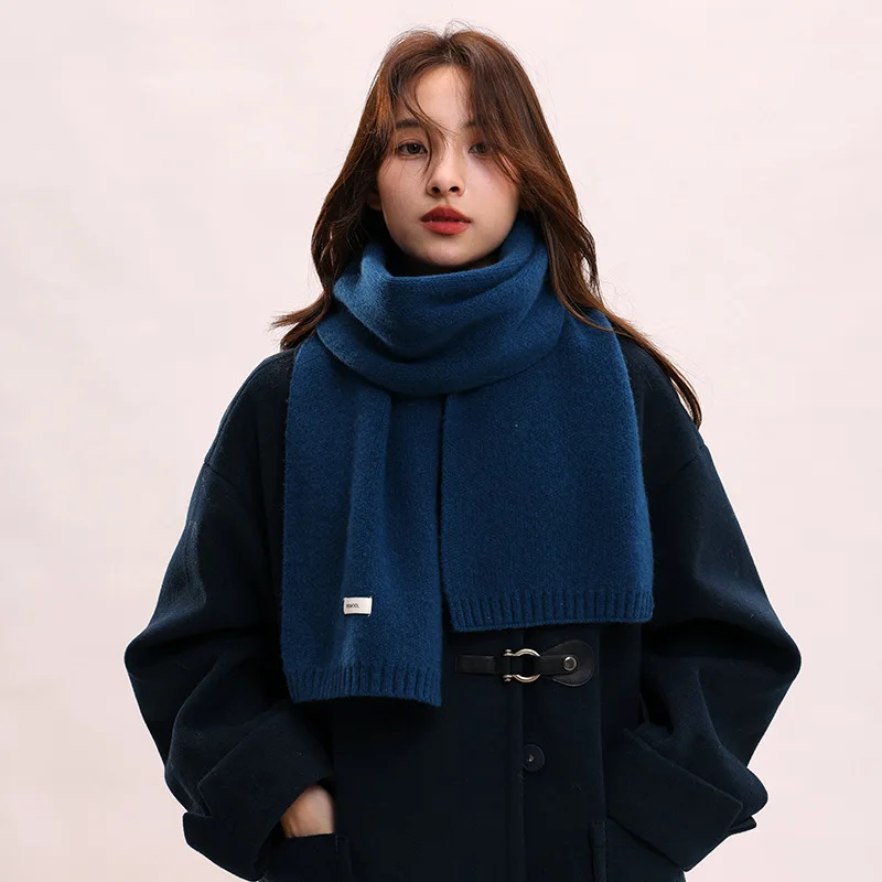 Good Quality Knitting 100% Wool Scarf Unisex Lightweight Warm Winter Neckerchief Pure Color Versatile Pashmina Shawl Muffler