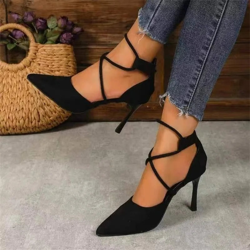 

2023 Four Seasons Women's Suede High Heels 9cm2023 New Pointed Stiletto Fashion Sexy Black Wedding Shoes Nude Bridal Shoes