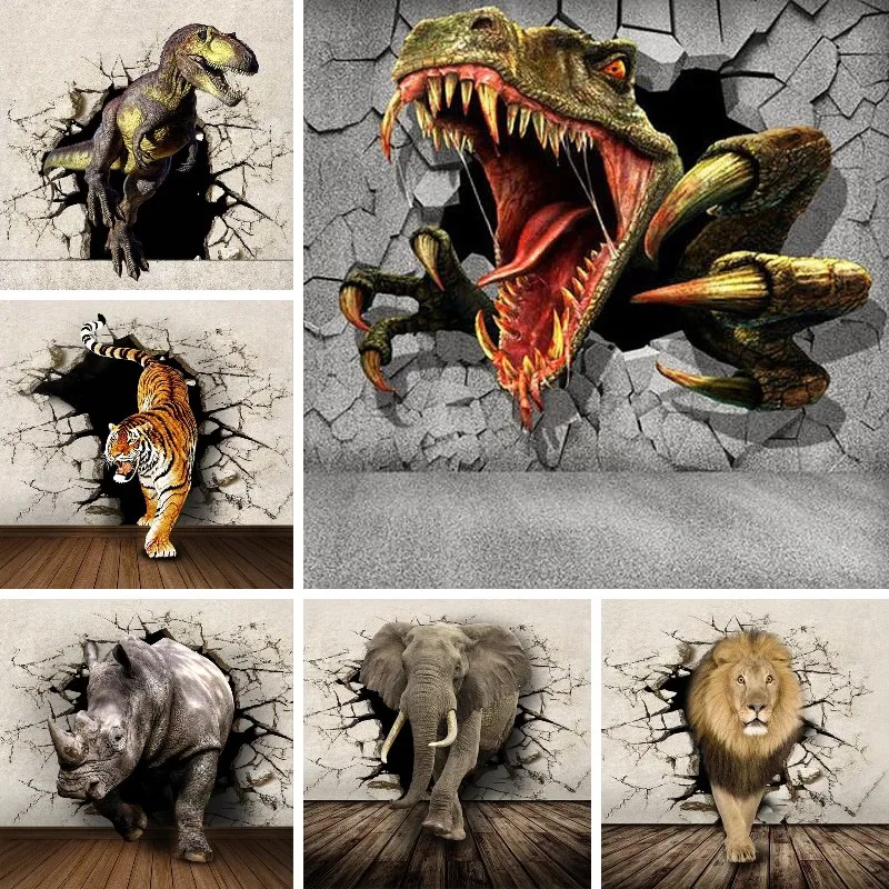 

3D Lifelike Animal Mural Rhino Dinosaur Elephant Diamond Painting Full Drill Embroidery Mosaic Handmade Wall Sticker Gift