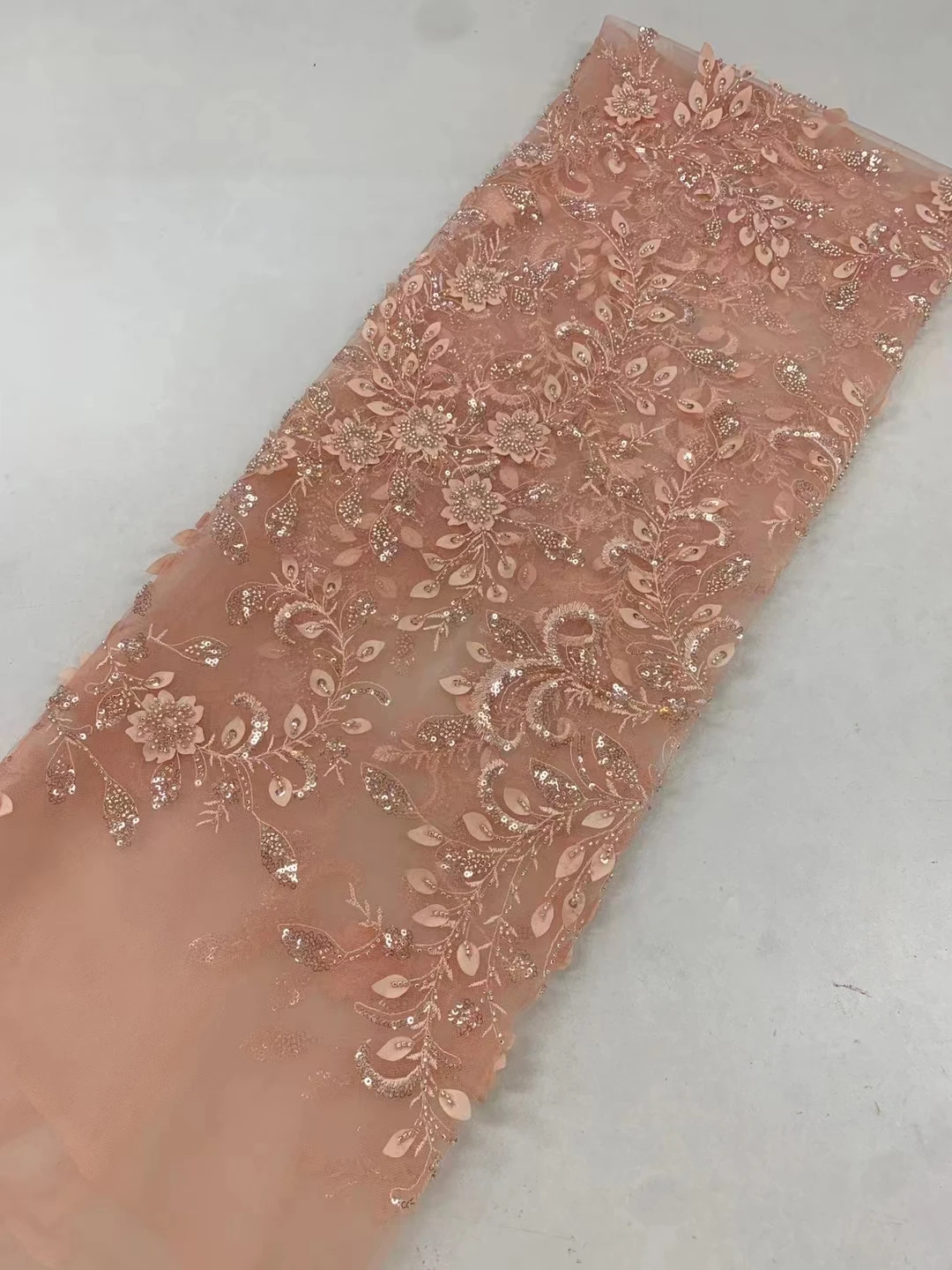 

Luxury Beads Sequence African Lace Fabric 5 Yards 2023 High Quality French Tulle Sequins Nigerian Asoebi Wedding Fabrics Sewing5