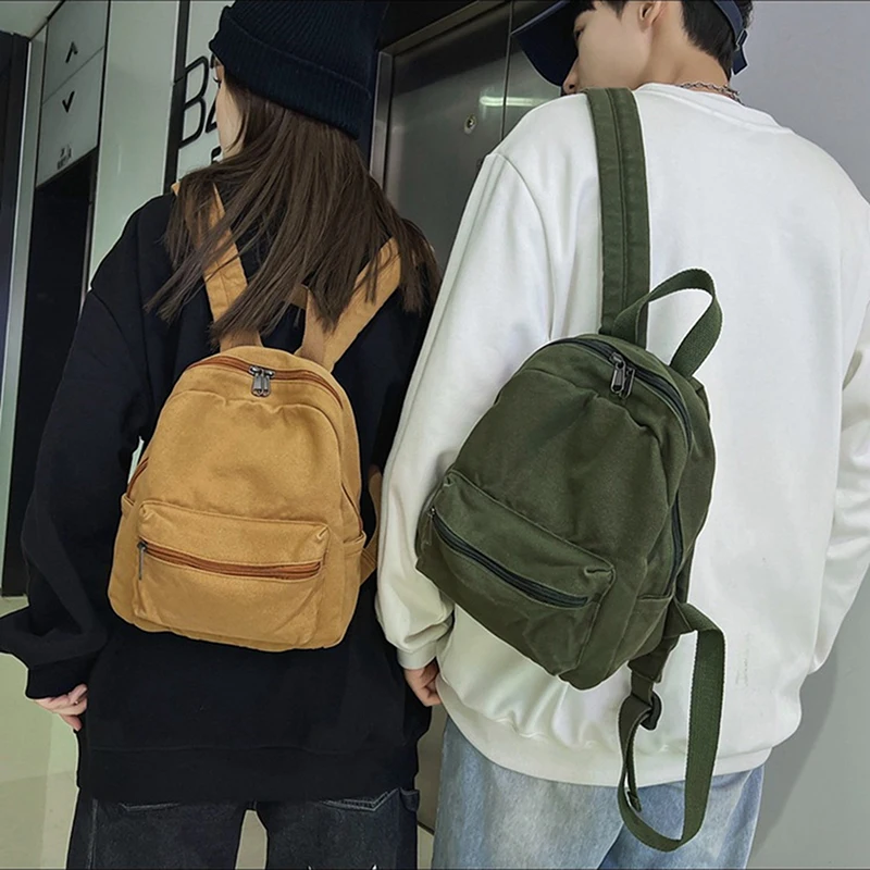 

Small Canvas Vintage Backpack 2023 New Simple Unisex Women Men Bags For Teenage Girls Young Solid Color Ladies Mini Rucksack