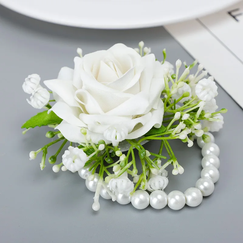 

Wedding Supplies Western-style White Simulation Wrist Flower Bride Bridesmaid Sisters Group Hand Flower Clothing Brooch Corsage