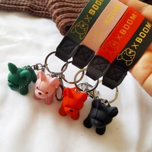 Cute Dog Keychain Bag Pendant Resin Fighting French Bulldog Keyring Colorful Car Anime Key Chains For Women Trinket Jewelry Gift