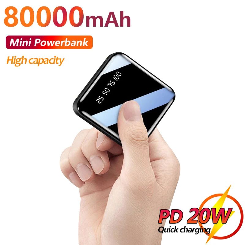 

Solar Mini Power Bank 80000mAh Large Capacity Portable Charger Fast Charging Battery Pack with Flashlight for IPhone Xiaomi