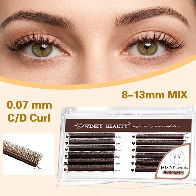 Фото Накладные ресницы Winky Beauty Brown Fox Yy Lash, премиум-класса, натуральные, мягкие, 0.07мм, высококачественные, Y-образные, новые, 12 рядов, для левой и правой глазной норки №1