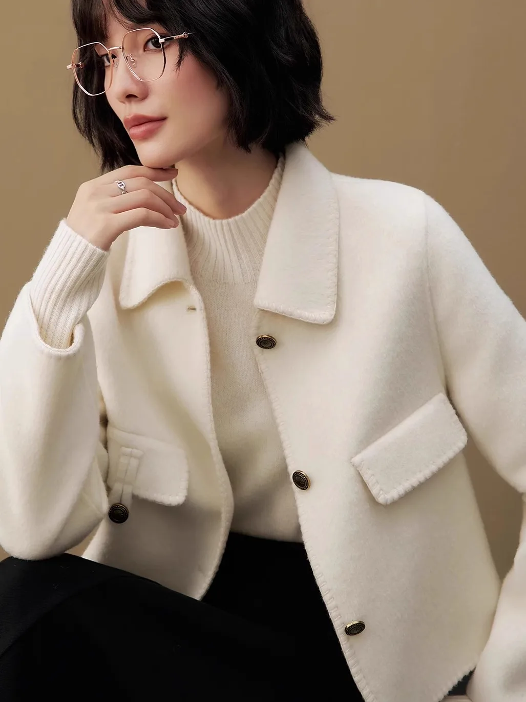 French sle Short Wool Woolen Outerwear Women 2024 New Autumn Graceful Lapel Cardigan Double-sided Top