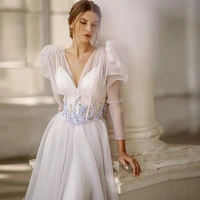 romantic wedding dresses 2022 long sleeves v neck backless a line bridal gowns boho vintage 3d flowers belt %d1%81%d0%b2%d0%b0%d0%b4%d0%b5%d0%b1%d0%bd%d0%be%d0%b5 %d0%bf%d0%bb%d0%b0%d1%82%d1%8c%d0%b5