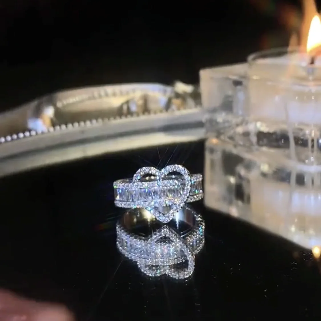 

LingLu Shiny Zircon Metal Elegant Rings Irregular Geometric Heart Shape 2022 New Trendy for Women Party Girls Gifts Jewelry