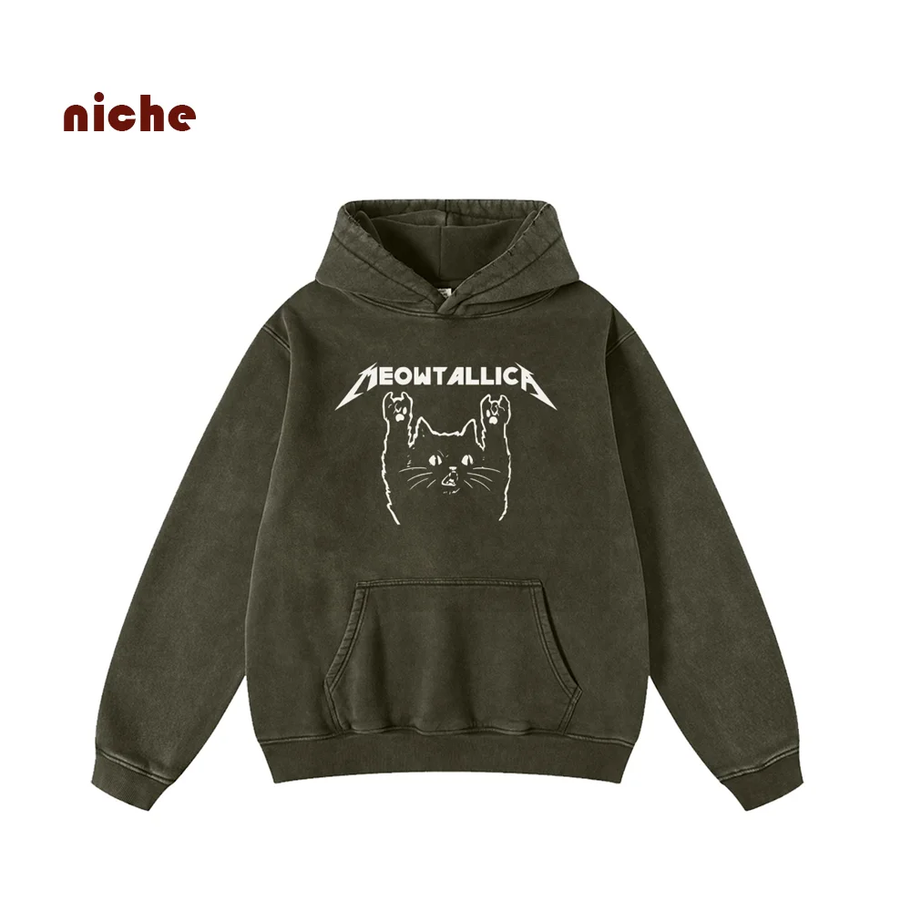 Свитшот с мультяшным принтом из хлопка свитер капюшоном рисунком котенка