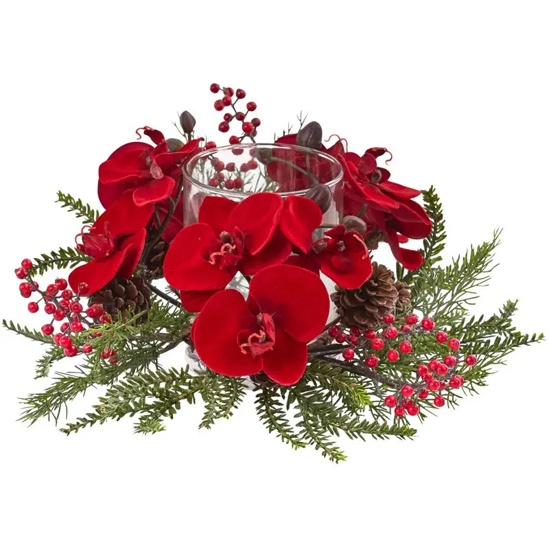 

Orchid, Berry and Pine Artificial Flower Holiday Candelabrum