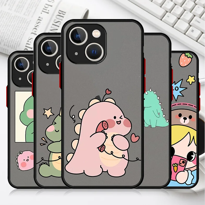 

Shockproof Phone Case For Apple iPhone 13 14 12 Mini 11 Pro Max X XS XR 7 8 Plus 6 6S SE Matte Hard Cover Little Dinosaur