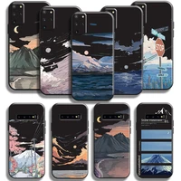 landscape painting phone case for samsung galaxy s22 s21 s20 s10 10e s9 plus s22 s21 s20 ultra fe 5g liquid silicon black