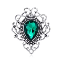 tulx vintage rhinestone corsage water drop shape brooches green acrylic crystal lapel pin brooch for women jewelry