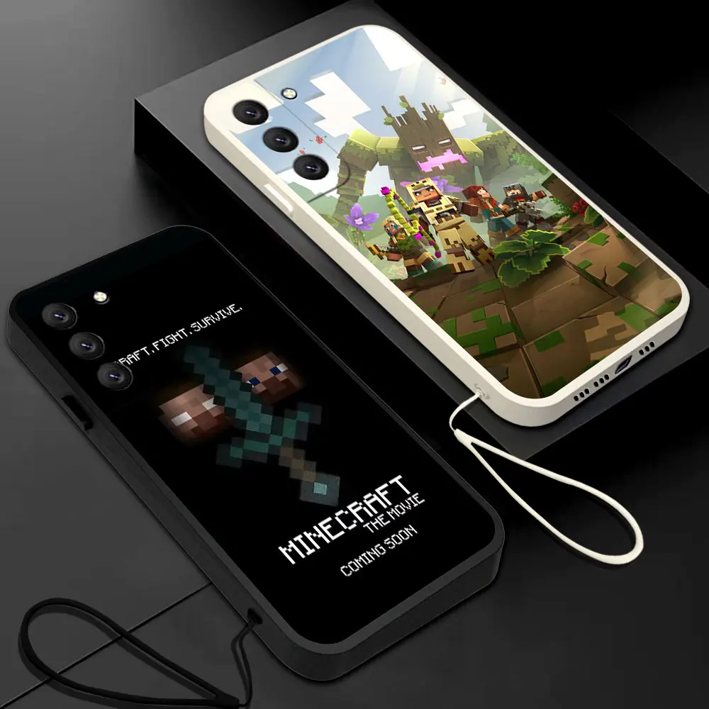 

Game Toy Minecrafter Square Phone Case For Samsung Galaxy S23 S22 S21 S20 Ultra FE S10 4G S9 S10E Note 20 10 9 Plus With Lanyard