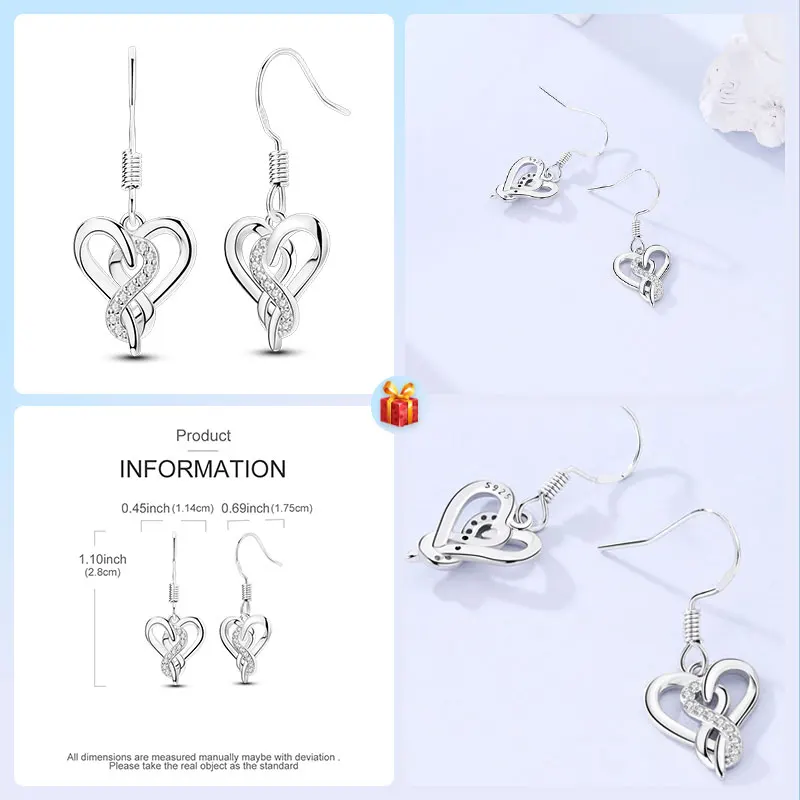 Серьги Hearts Love из стерлингового серебра 925 пробы с сердечками и символом
