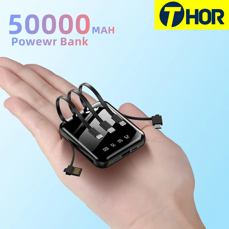 

50000mAh Power Bank for Xiaomi Powerbank with USB Type C Cable 2A Fast Charge External Battery Pack for iPhone Samsung Poverbank