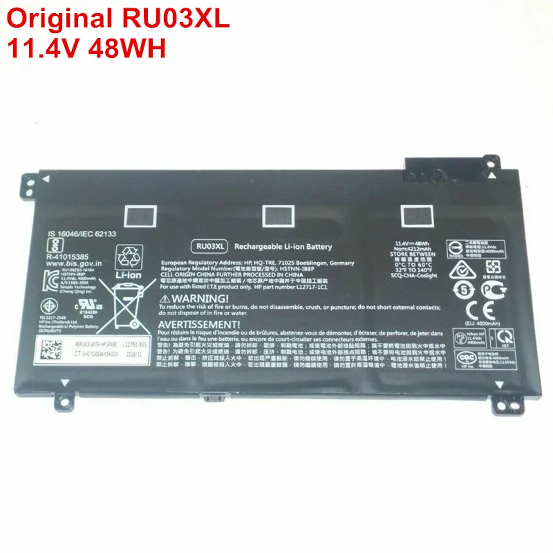 

11.4V 48WH Genuine 6Cell HSTNN-IB8P HSTNN-LB8K L12791-855 RU03XL Laptop Battery For HP ProBook X360 440 G1 11 G3 G4 EE Notebooks