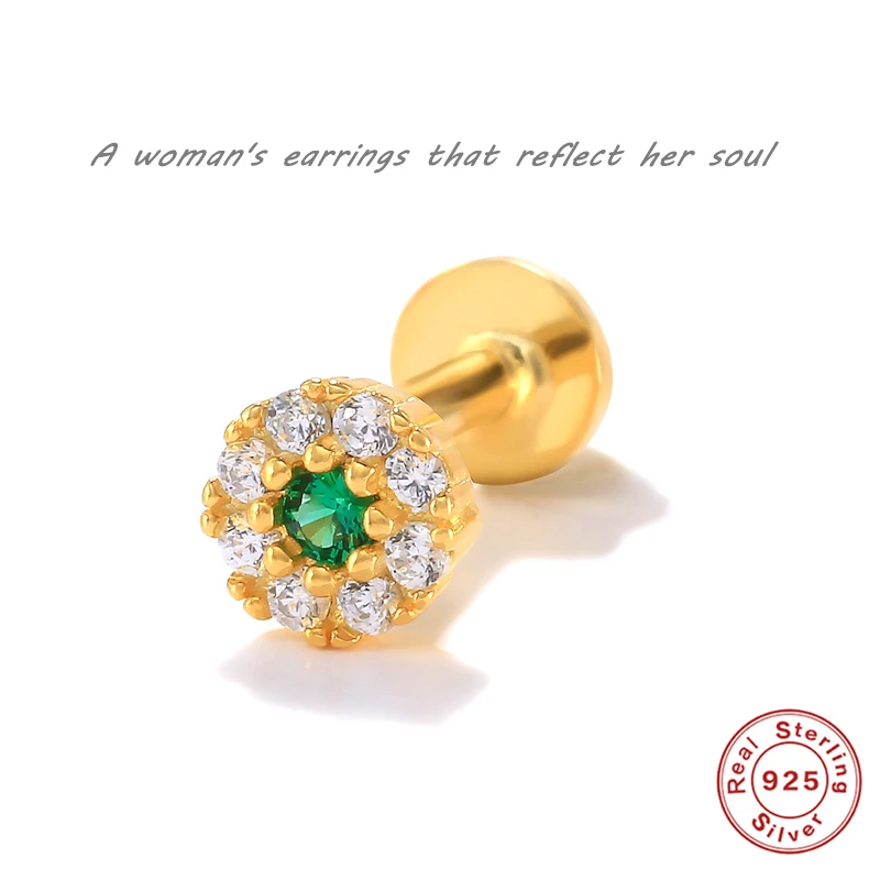 

Aide Natural Green Zircon Pave Stud Earrings 925 Sterling Silver Temperament Versatile Small Earrings Elegant Women's Jewelry