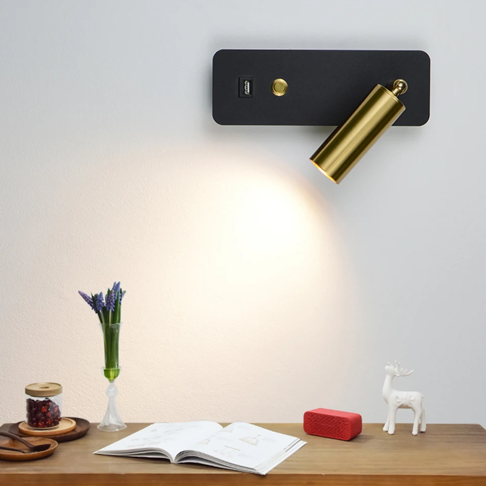 

Светодиодные Настенные светильники с выключателем и USB-интерфейсом, модная настенная лампа белого и черного цвета, светильник для коридора,...