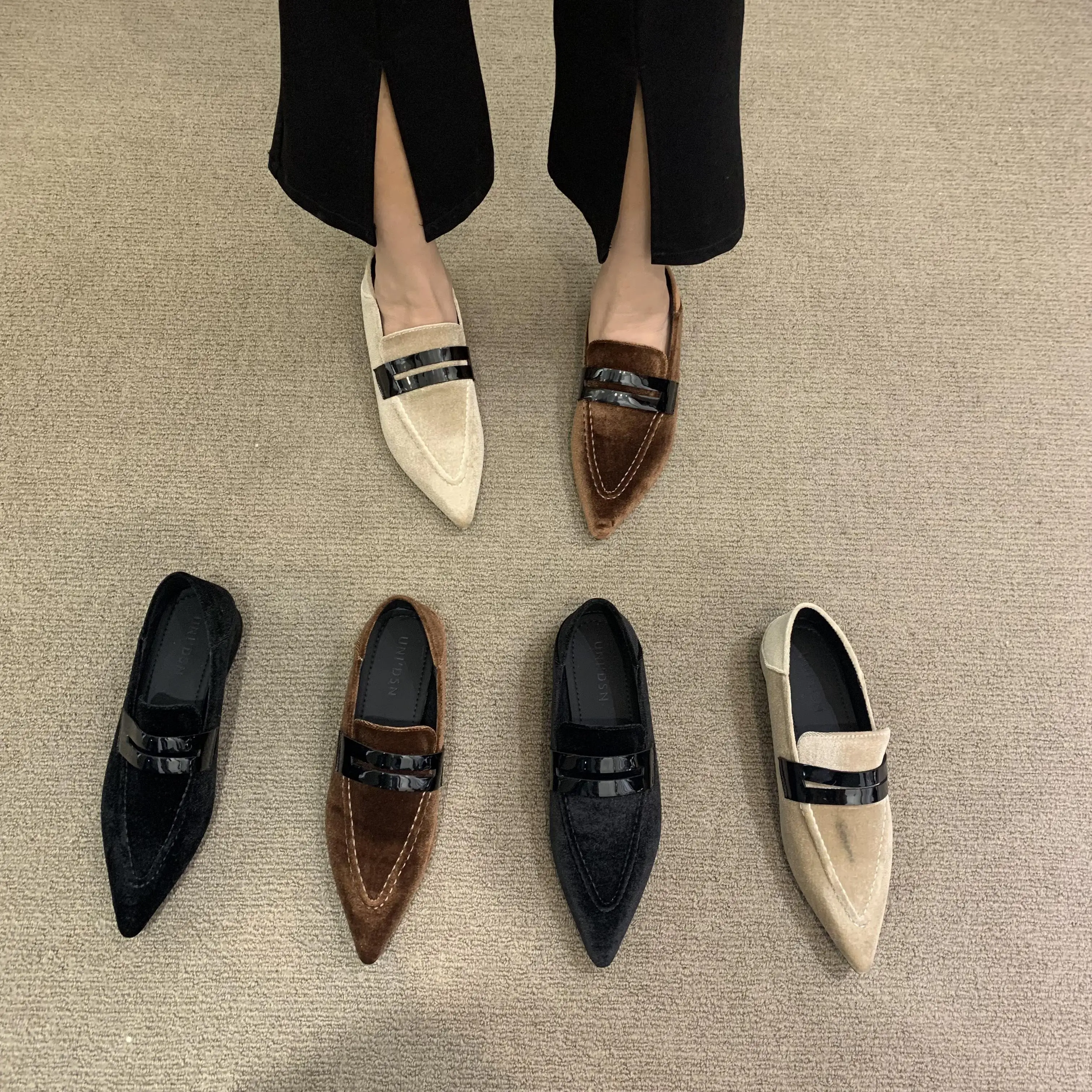 

Womens Loafers Shoes Pointed Toe Casual Female Sneakers Shallow Mouth Oxfords Low Heels Autumn Flats Slip-on Winter Retro New Le
