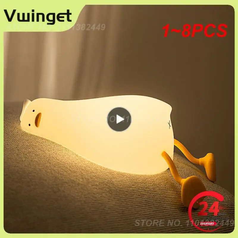 

1~8PCS Duck Nightlights Led Night Light Duckling Rechargeable Lamp USB Cartoon Silicone Children Kid Bedroom Decoration Birthday