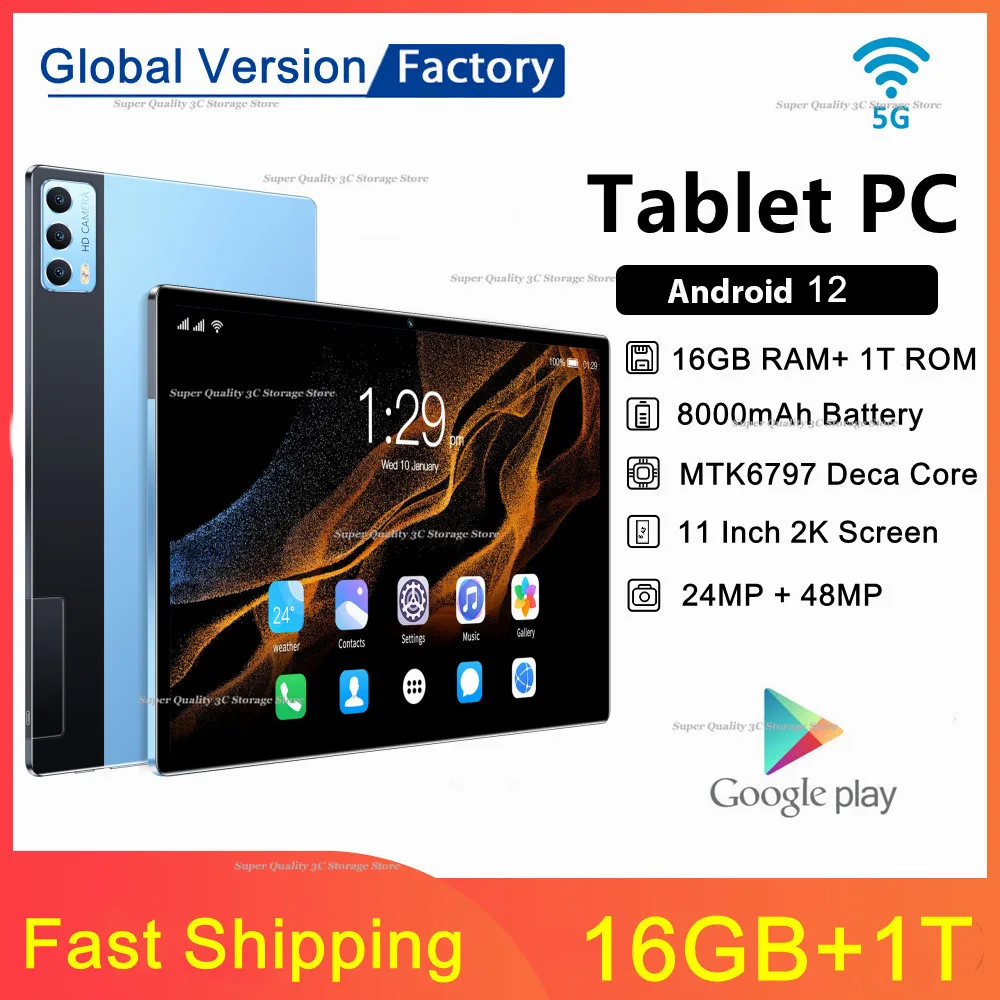 

New Original 11 Inch Tablet Pc Deca Core Android 12 Google Play 16GB +1T Dual SIM Phone Call Tablets 4G/5G WiFi Bluetooth