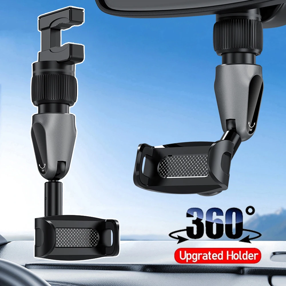 

360 Degree Rotatable Cellphone Holder Stand Clip Multifunctional Universal Auto Rearview Mirror Phone Hanging Bracket Mount
