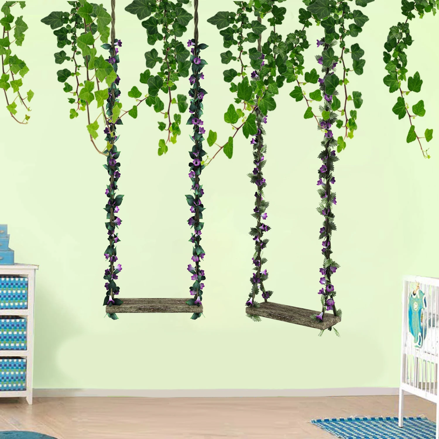 Настенные Стикеры с листьями качели цветами лозой детская комната настенная