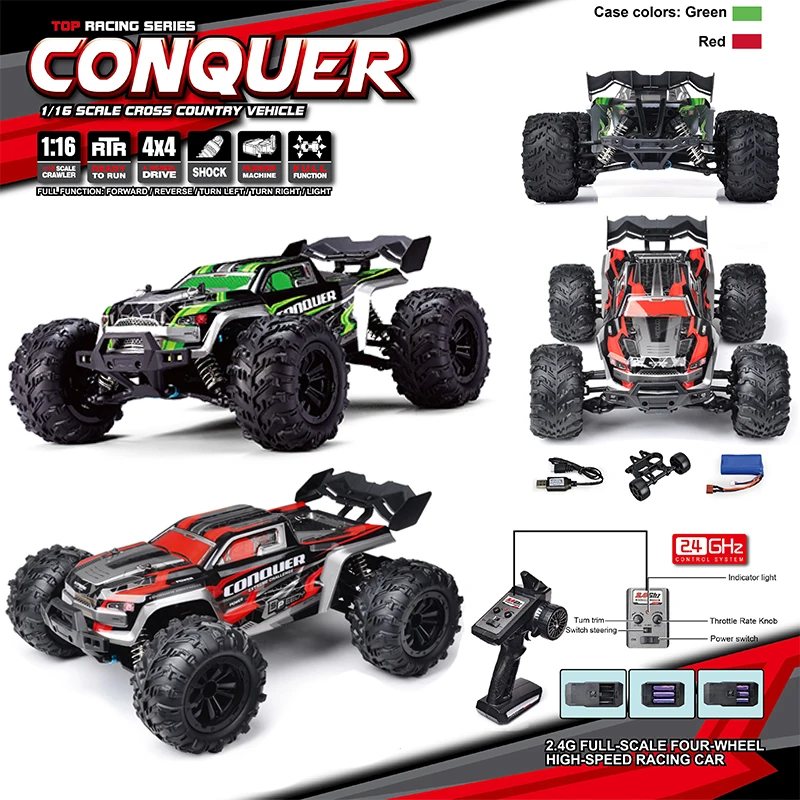 

38km/h High Speed 1:16 Scale Large RC Cars RC Car Toys With LED for Kids Gift Remote Control Car 2.4G 4WD Off Road Monster Truck