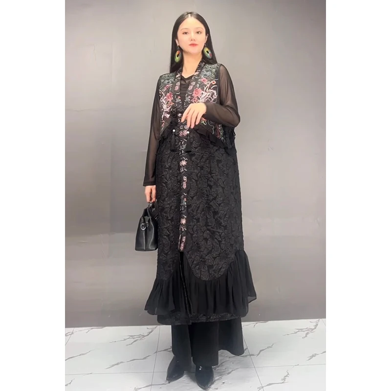 2024 Autumn New Trend Fashion Vest Sleeveless Dress Loose Fake Two-Piece Casual Outerwear