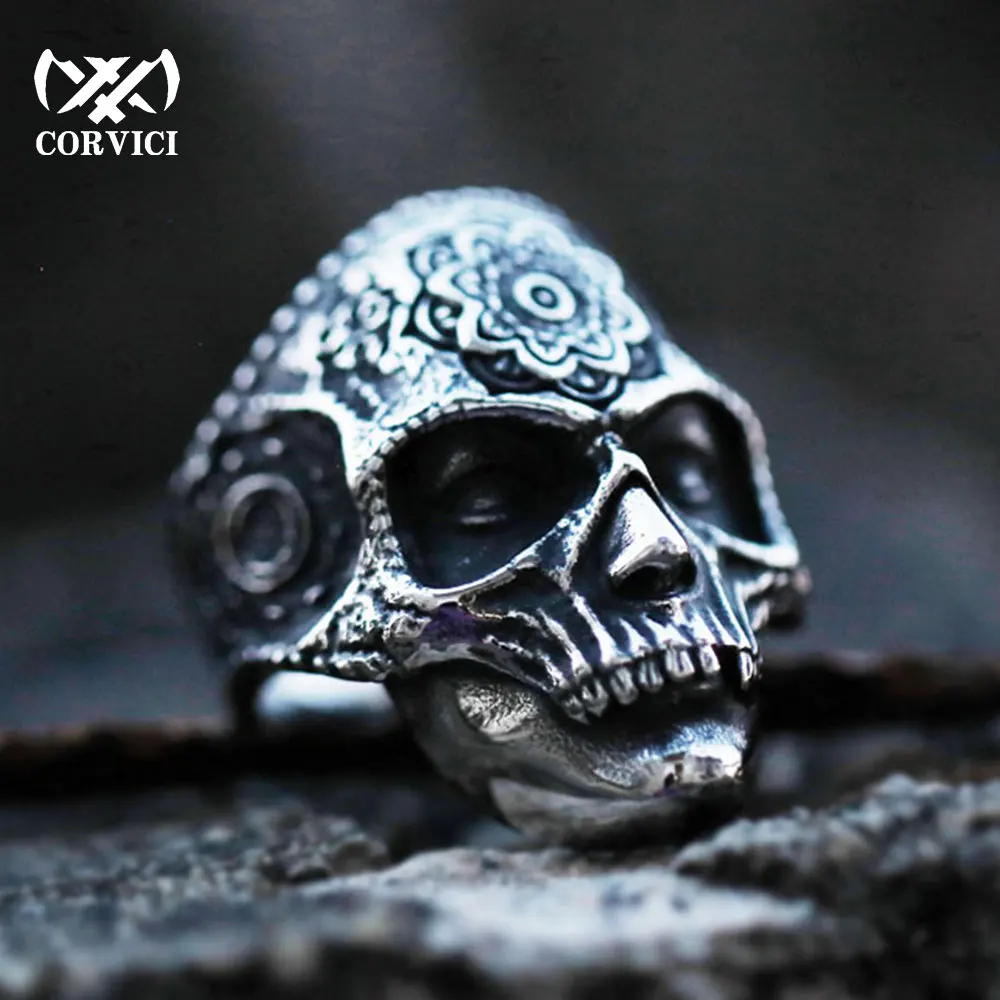 

2022 резные кольца с цветочным узором череп в стиле панк из нержавеющей стали в винтажном стиле для мотоцикла байкера мужское готическое рок ...