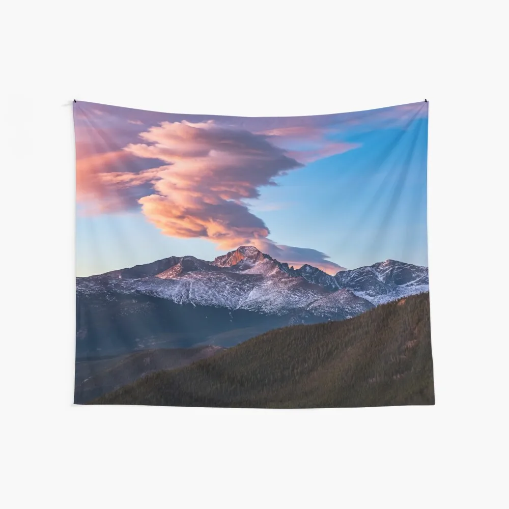 

Fire On The Mountain - Sunrise Illuminates Cloud Over Longs Peak In Colorado Things To The Room Decorative Blanket Tapestries