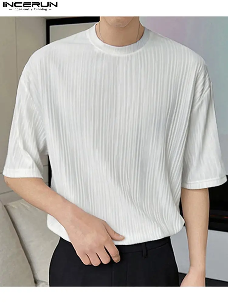 

Men T Shirt Round Neck Short Sleeve Solid Color Summer 2022 Casual Men Clothing Streetwear Korean Leisure Tee Tops S-5XL INCERUN