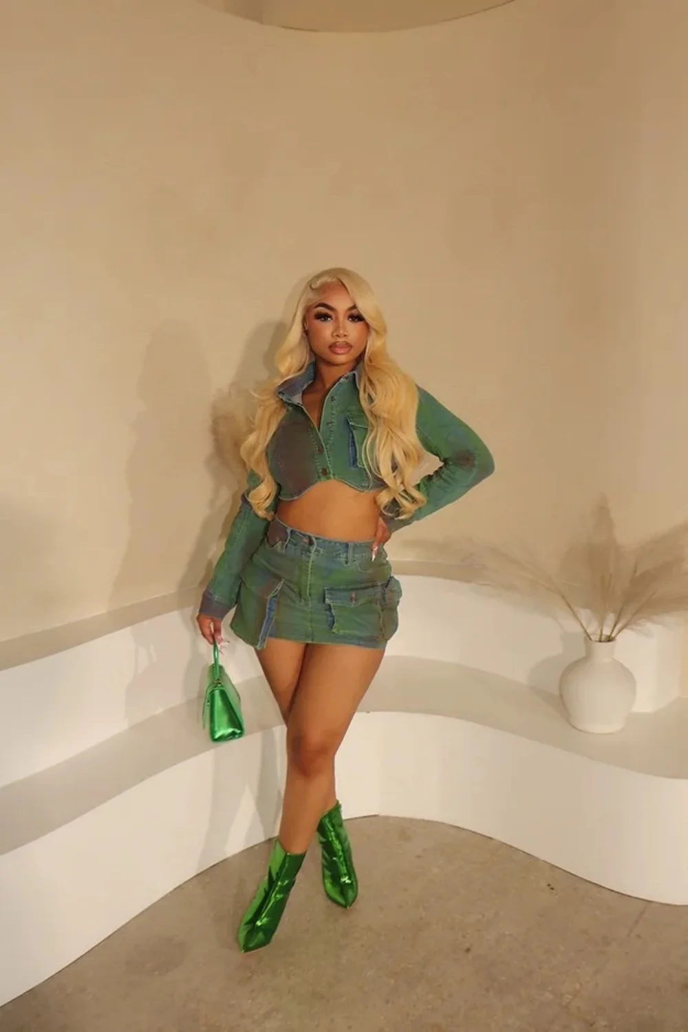 Весенняя женская джинсовая юбка с несколькими карманами комплект одежды