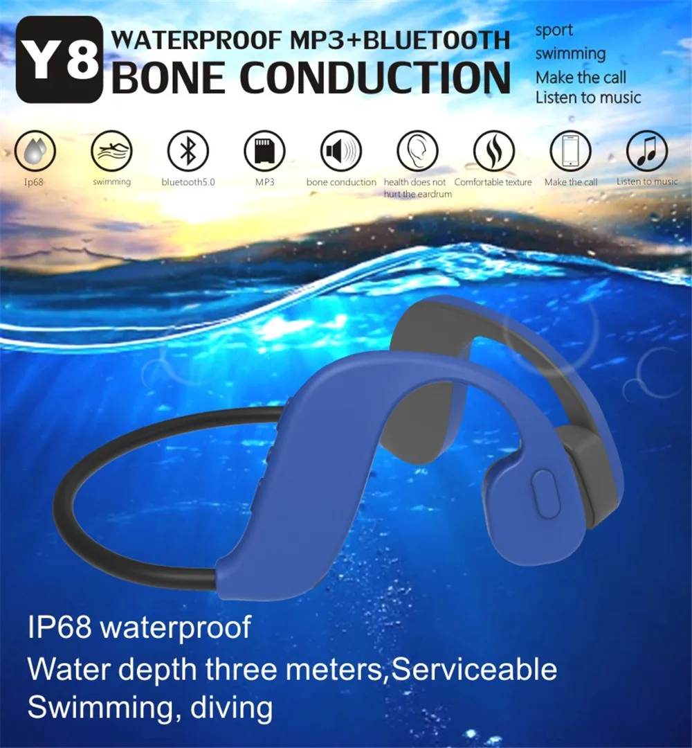 

2 in 1 Bluetooth Bone Conduction Earphones Swimming IP68 Waterproof Wireless Stereo Sports Headset Support MP3 Player With Mic