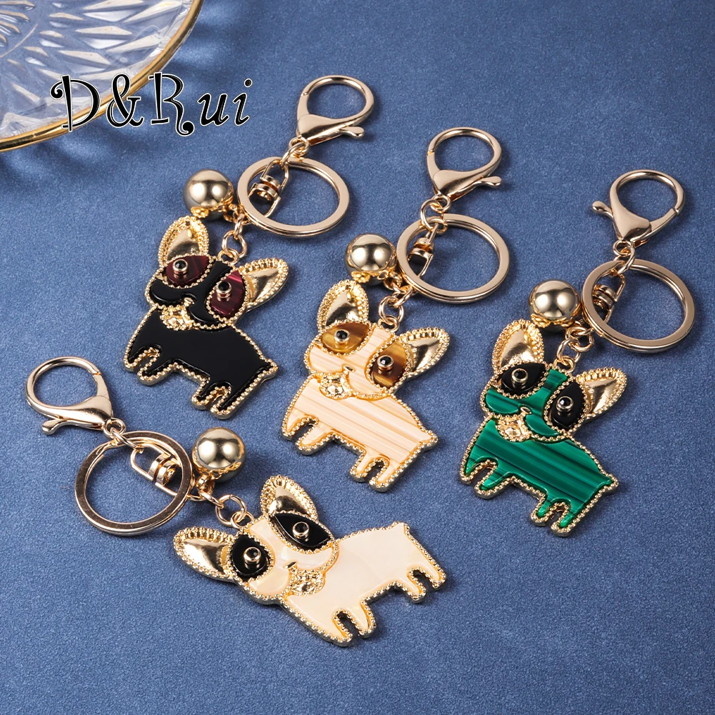 

D&Rui Cartoon Big Ear Pug Dog Acrylic Keychain Lovely Alloy Animal Key Chain Female Handbag Car Key Ring Pendant for Women Gift