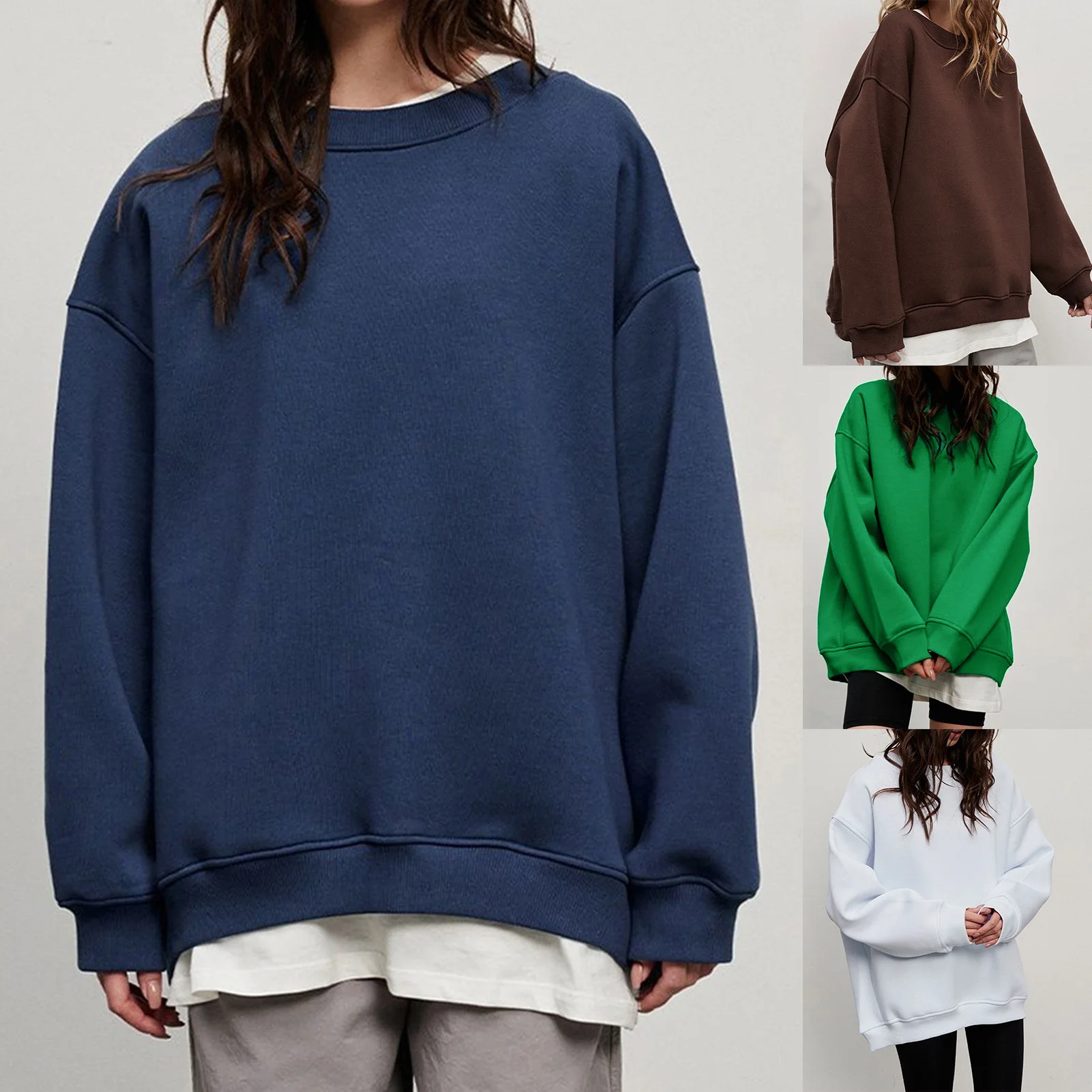 

Long Sleeve Sweatshirt Solid Color Lounge Sweat Tops Casual Cute Oversized Clothing Pure Color Loose Basic Round Neck Trendy