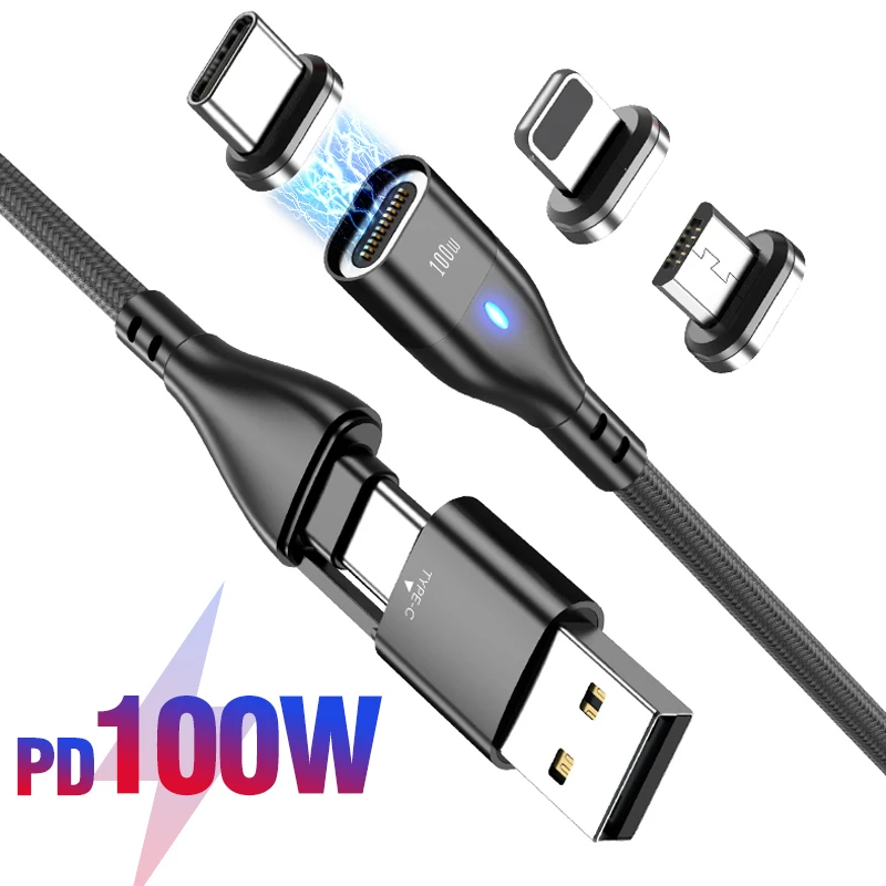 

AUFU 3 in 1 Magnetic Charging USB C Cable for iPhone 12 Pro 11 XR Charger Cable 100W Micro USB Type C Cable for Macbook Pro