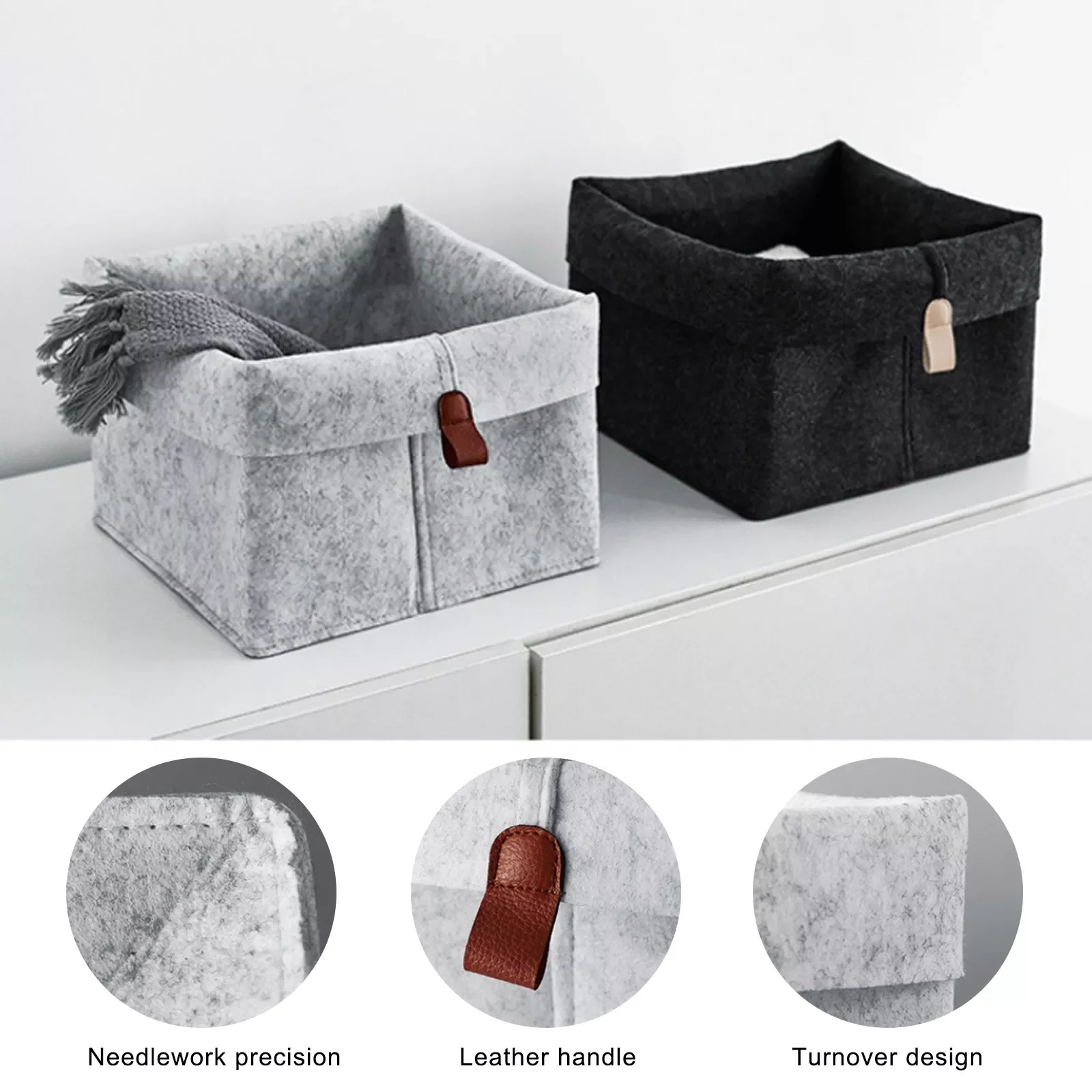 

1pc Felt Storage Basket Living Room Tea Table Black Gray Sundries Storage Basket Cloth Felt Storage Box Bedroom Socks Storage