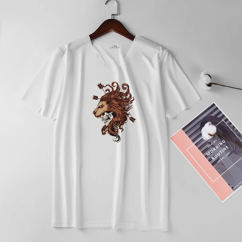 

Hip Hop Ferocious lion Print T-shirt For Men Tee Tops Ice Short Sleeve V Collared Tshirt Male Seamless T Shirt Men Clothe