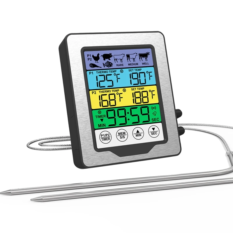 

Кухонный цифровой термометр для мяса с 2 зондами и подсветкой