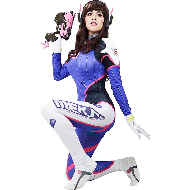 Dva Cosplay Costume Bodysuit Zenti Game Women Sexy Adult Jumpsuits Wig Gun Earphone Full Suit Halloween Party Costumes Clothing images - 6