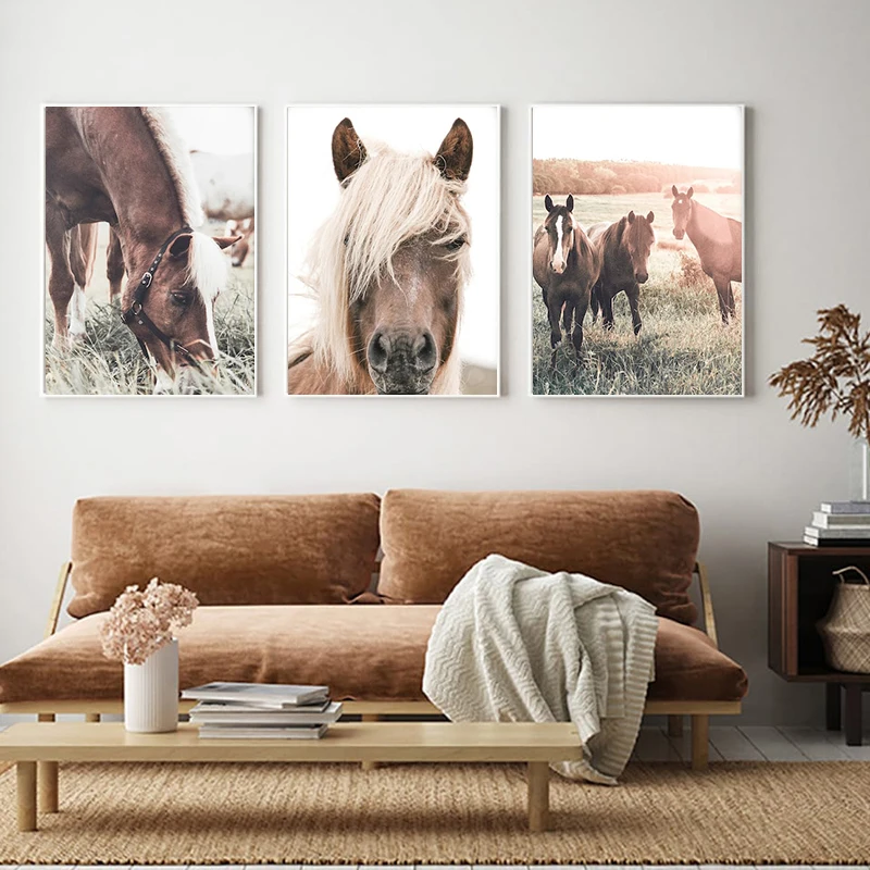 Постер с изображением лошадей современное изображение в поле настенное