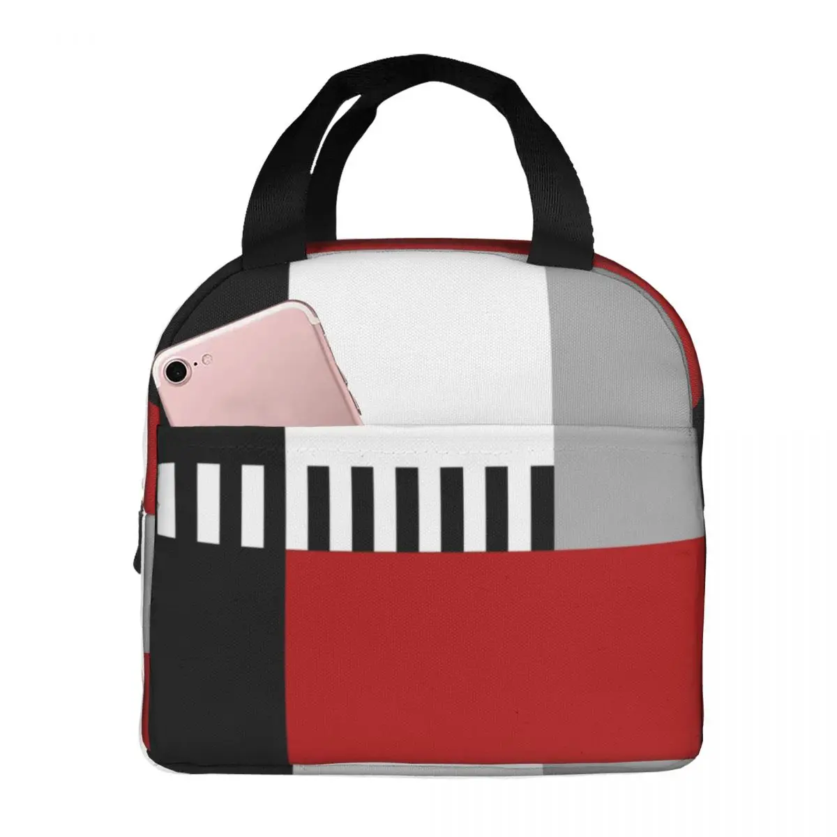 Geometric Pattern Red Series Lunch Bags Portable Insulated Oxford Cooler Bags Abstract Thermal School Lunch Box for Women Girl