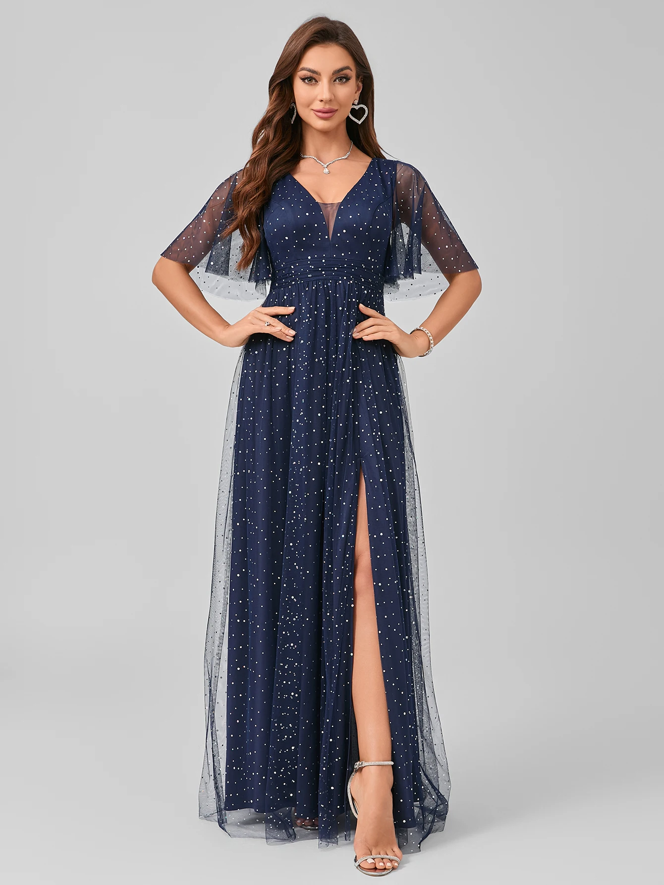 Unithorse блестящее Сетчатое платье в горошек с глубоким V-образным вырезом и