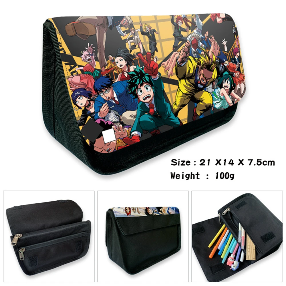 

Anime My Hero Academia Nylon Student School Stationery Bag Cartoon MakeUp Print Pencil Cases Girl Cosmetic Cases Zip Pen Bags